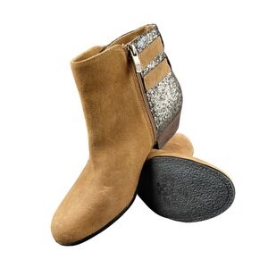 Vince Camuto Tan Suede Glitter Ankle Boots Side‎ Zip Buckle Detail Women's 10B